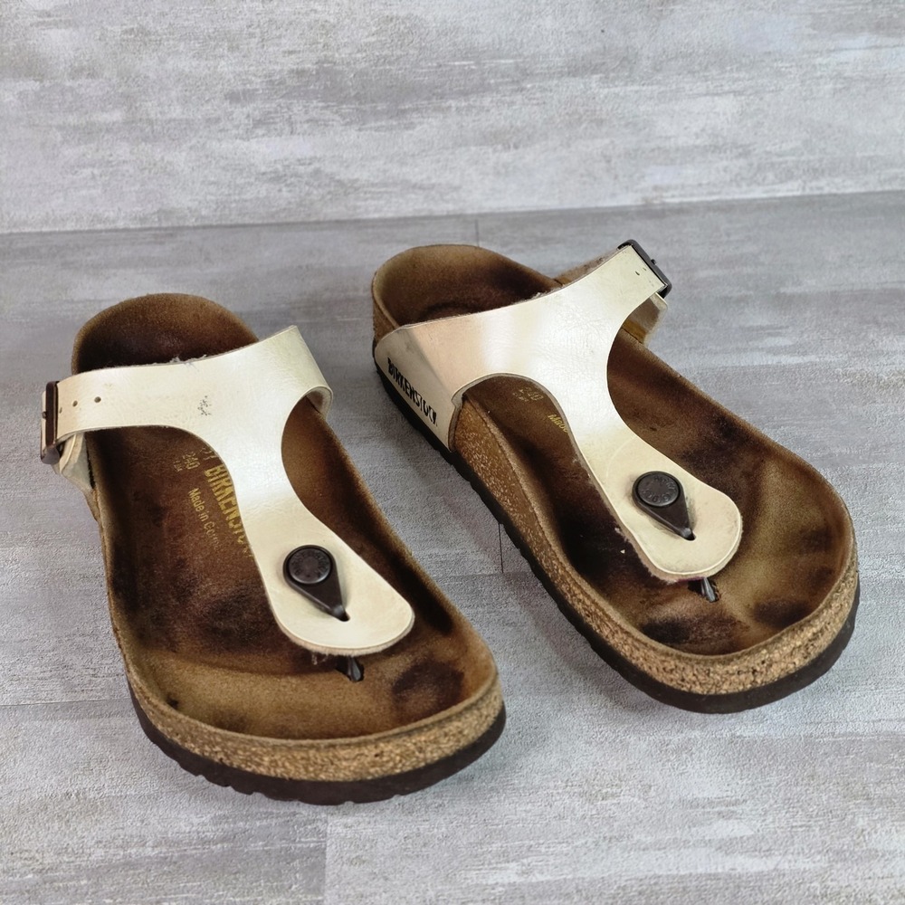 Birkenstock Gizeh Flor Graceful Pearl White Leather Thong Sandals Size 37 US 6.5